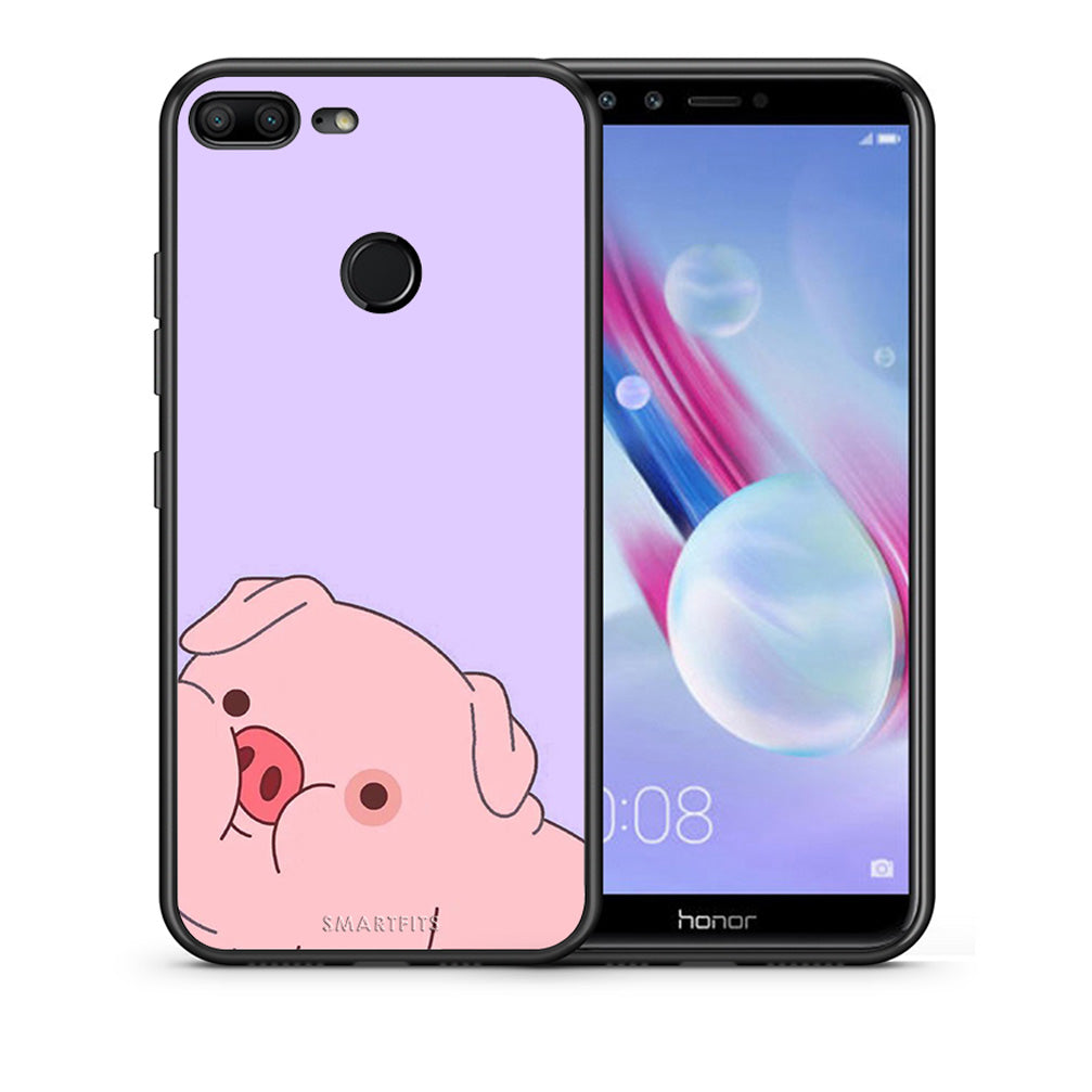 Θήκη Αγίου Βαλεντίνου Honor 9 Lite Pig Love 2 από τη Smartfits με σχέδιο στο πίσω μέρος και μαύρο περίβλημα | Honor 9 Lite Pig Love 2 case with colorful back and black bezels