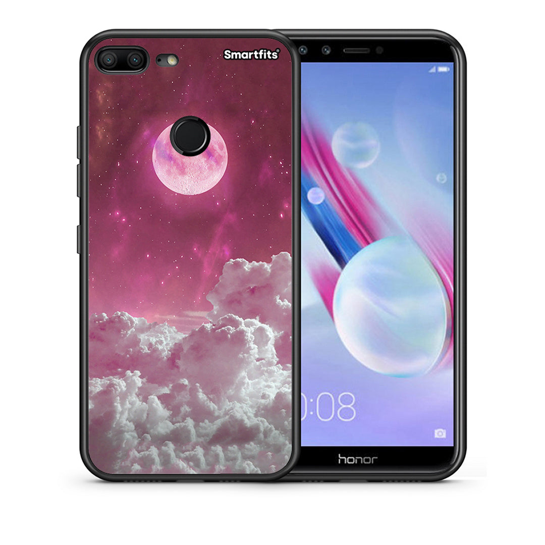 Θήκη Honor 9 Lite Pink Moon από τη Smartfits με σχέδιο στο πίσω μέρος και μαύρο περίβλημα | Honor 9 Lite Pink Moon case with colorful back and black bezels