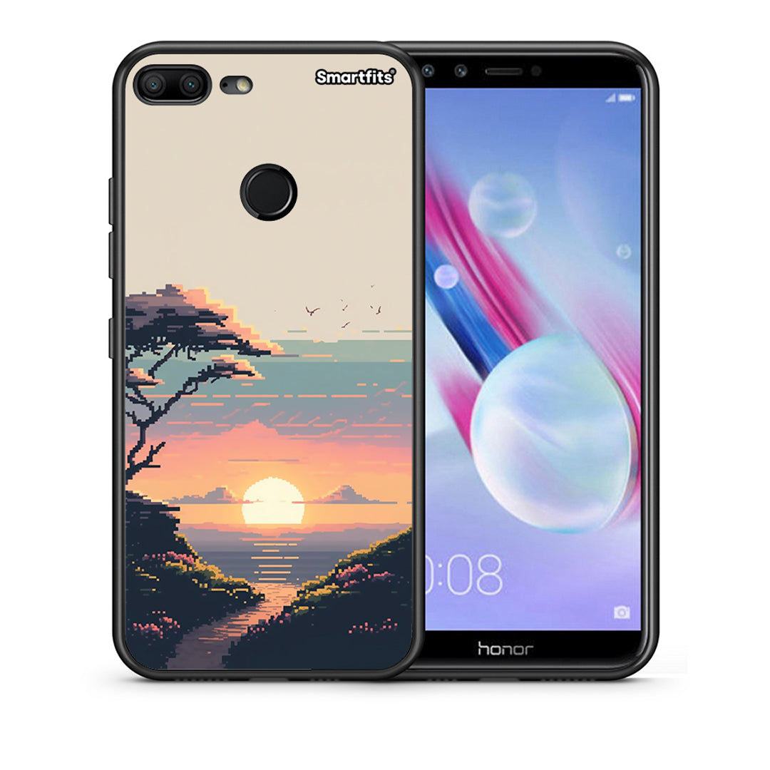 Θήκη Honor 9 Lite Pixel Sunset από τη Smartfits με σχέδιο στο πίσω μέρος και μαύρο περίβλημα | Honor 9 Lite Pixel Sunset case with colorful back and black bezels