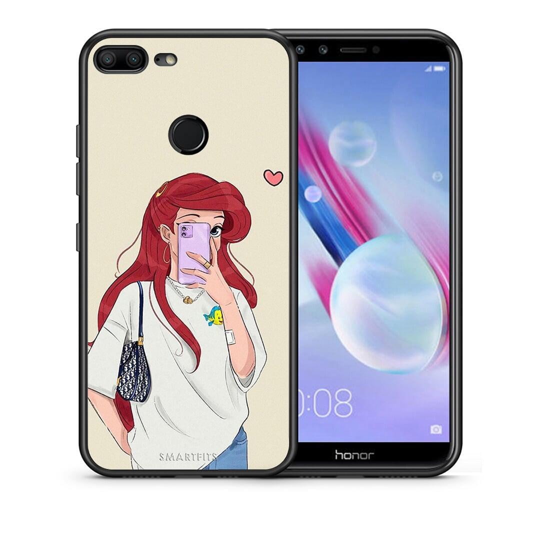 Θήκη Honor 9 Lite Walking Mermaid από τη Smartfits με σχέδιο στο πίσω μέρος και μαύρο περίβλημα | Honor 9 Lite Walking Mermaid case with colorful back and black bezels