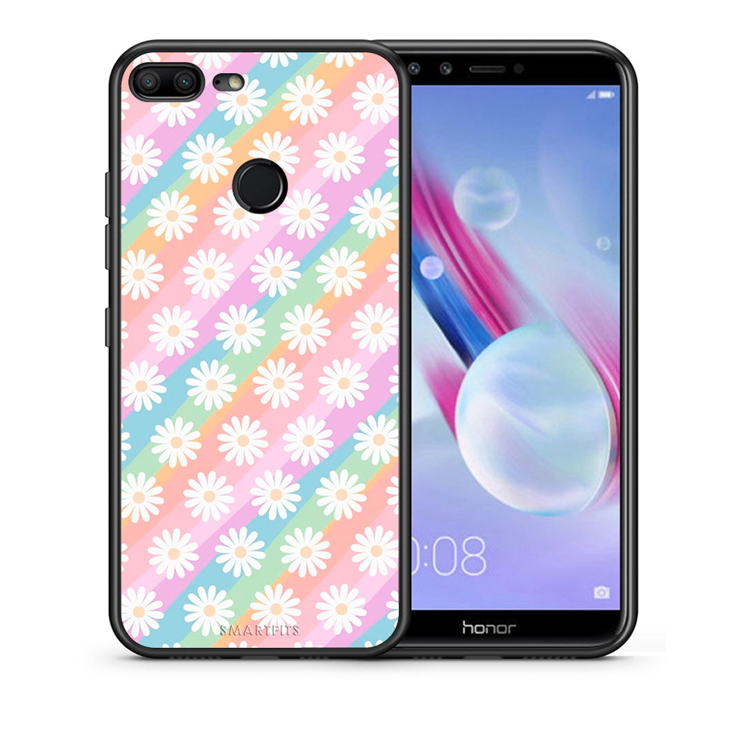 Θήκη Honor 9 Lite White Daisies από τη Smartfits με σχέδιο στο πίσω μέρος και μαύρο περίβλημα | Honor 9 Lite White Daisies case with colorful back and black bezels