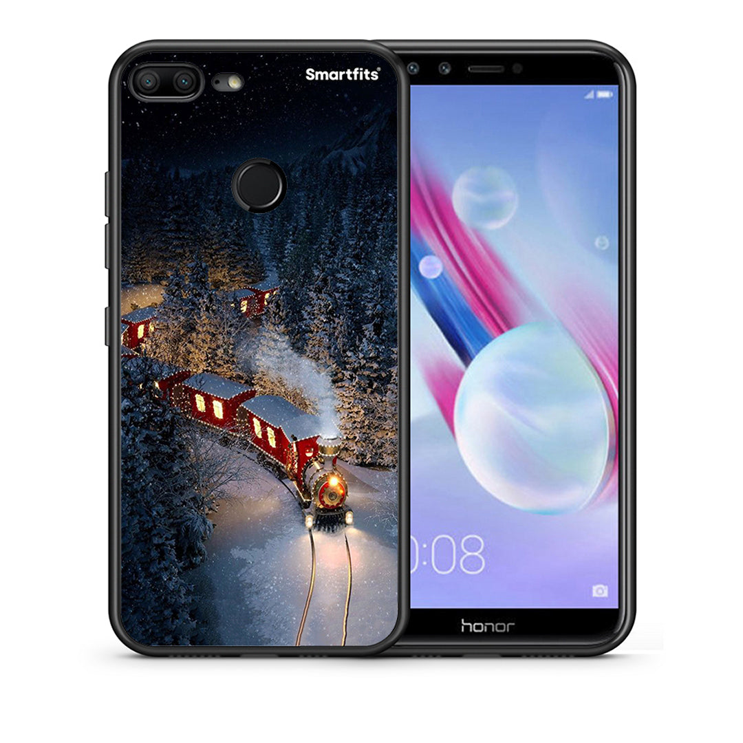 Θήκη Honor 9 Lite Xmas Train από τη Smartfits με σχέδιο στο πίσω μέρος και μαύρο περίβλημα | Honor 9 Lite Xmas Train case with colorful back and black bezels