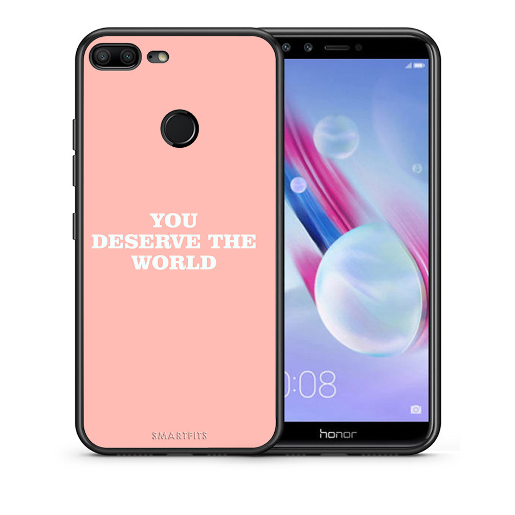 Θήκη Αγίου Βαλεντίνου Honor 9 Lite You Deserve The World από τη Smartfits με σχέδιο στο πίσω μέρος και μαύρο περίβλημα | Honor 9 Lite You Deserve The World case with colorful back and black bezels