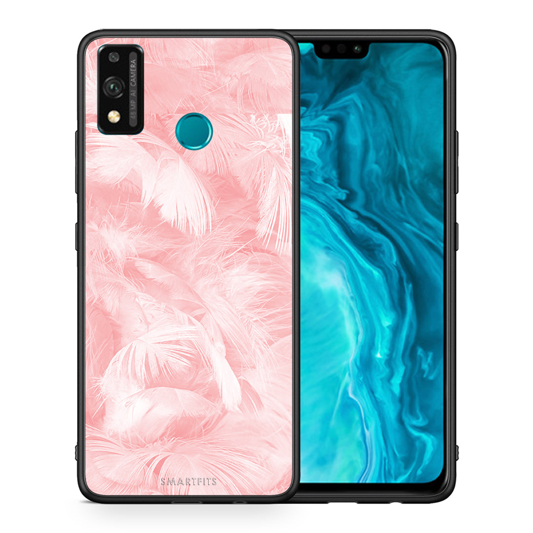 Θήκη Honor 9X Lite Pink Feather Boho από τη Smartfits με σχέδιο στο πίσω μέρος και μαύρο περίβλημα | Honor 9X Lite Pink Feather Boho case with colorful back and black bezels