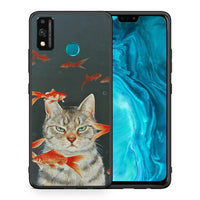 Thumbnail for Θήκη Honor 9X Lite Cat Goldfish από τη Smartfits με σχέδιο στο πίσω μέρος και μαύρο περίβλημα | Honor 9X Lite Cat Goldfish case with colorful back and black bezels