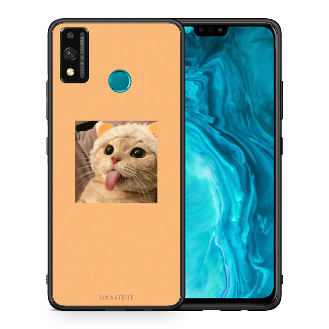 Θήκη Honor 9X Lite Cat Tongue από τη Smartfits με σχέδιο στο πίσω μέρος και μαύρο περίβλημα | Honor 9X Lite Cat Tongue case with colorful back and black bezels