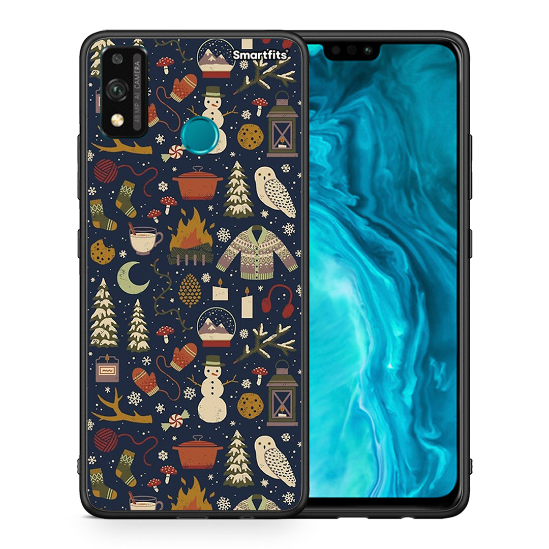 Θήκη Honor 9X Lite Christmas Elements από τη Smartfits με σχέδιο στο πίσω μέρος και μαύρο περίβλημα | Honor 9X Lite Christmas Elements case with colorful back and black bezels