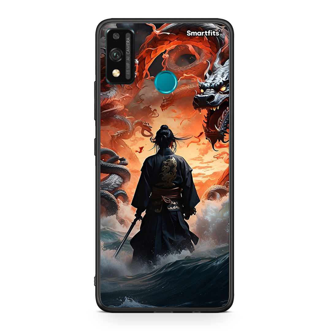 Honor 9X Lite Dragons Fight θήκη από τη Smartfits με σχέδιο στο πίσω μέρος και μαύρο περίβλημα | Smartphone case with colorful back and black bezels by Smartfits