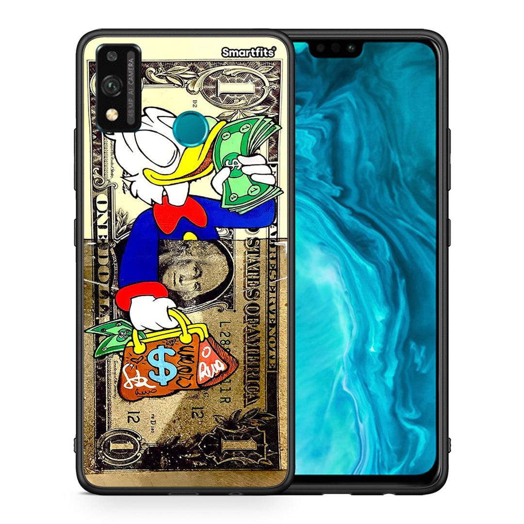 Θήκη Honor 9X Lite Duck Money από τη Smartfits με σχέδιο στο πίσω μέρος και μαύρο περίβλημα | Honor 9X Lite Duck Money case with colorful back and black bezels