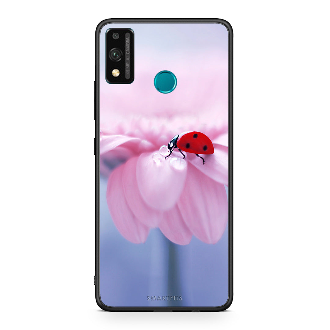 Honor 9X Lite Ladybug Flower θήκη από τη Smartfits με σχέδιο στο πίσω μέρος και μαύρο περίβλημα | Smartphone case with colorful back and black bezels by Smartfits