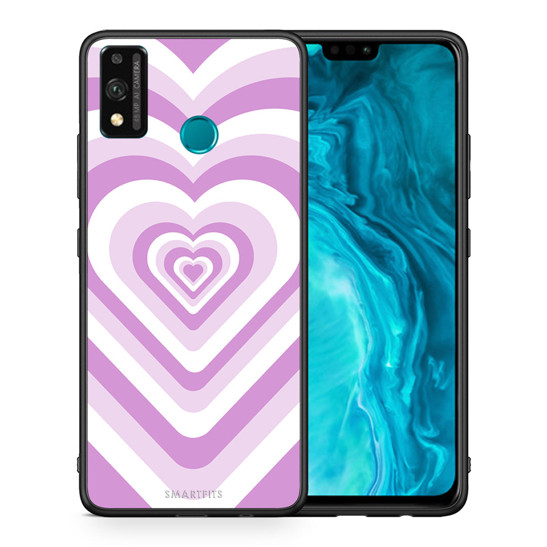 Θήκη Honor 9X Lite Lilac Hearts από τη Smartfits με σχέδιο στο πίσω μέρος και μαύρο περίβλημα | Honor 9X Lite Lilac Hearts case with colorful back and black bezels