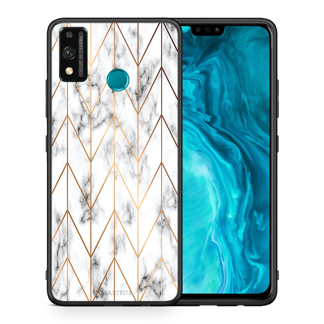 Θήκη Honor 9X Lite Gold Geometric Marble από τη Smartfits με σχέδιο στο πίσω μέρος και μαύρο περίβλημα | Honor 9X Lite Gold Geometric Marble case with colorful back and black bezels