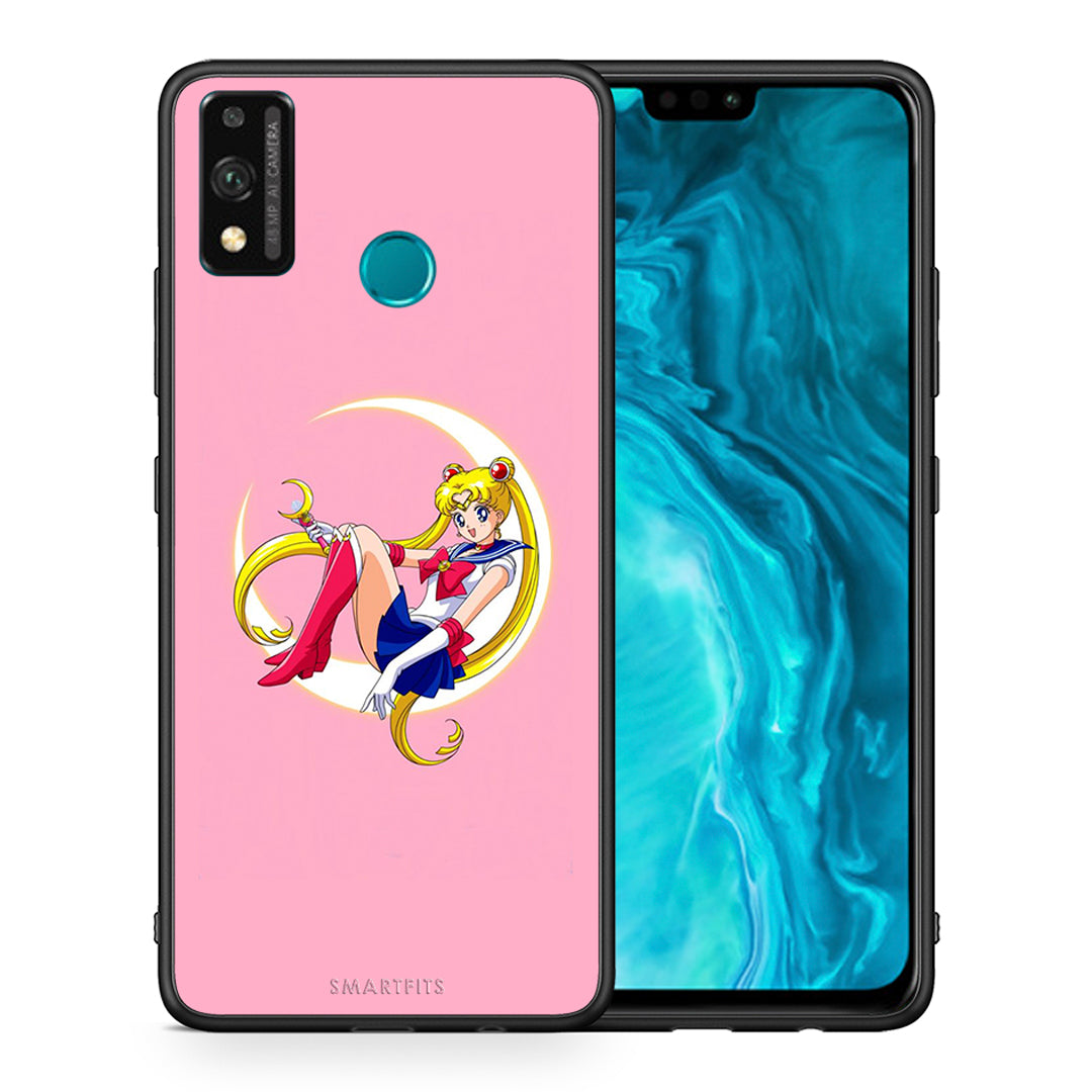 Θήκη Honor 9X Lite Moon Girl από τη Smartfits με σχέδιο στο πίσω μέρος και μαύρο περίβλημα | Honor 9X Lite Moon Girl case with colorful back and black bezels