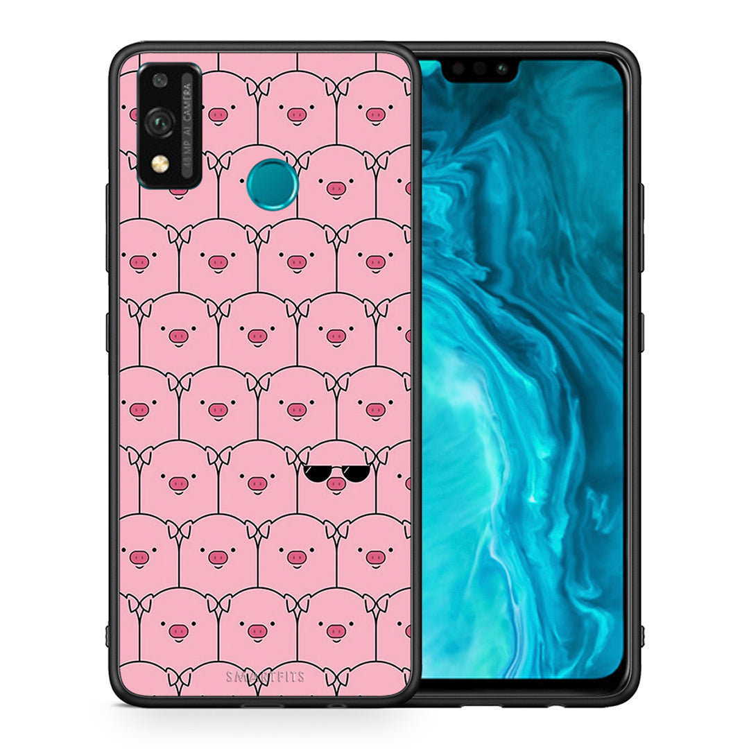 Θήκη Honor 9X Lite Pig Glasses από τη Smartfits με σχέδιο στο πίσω μέρος και μαύρο περίβλημα | Honor 9X Lite Pig Glasses case with colorful back and black bezels