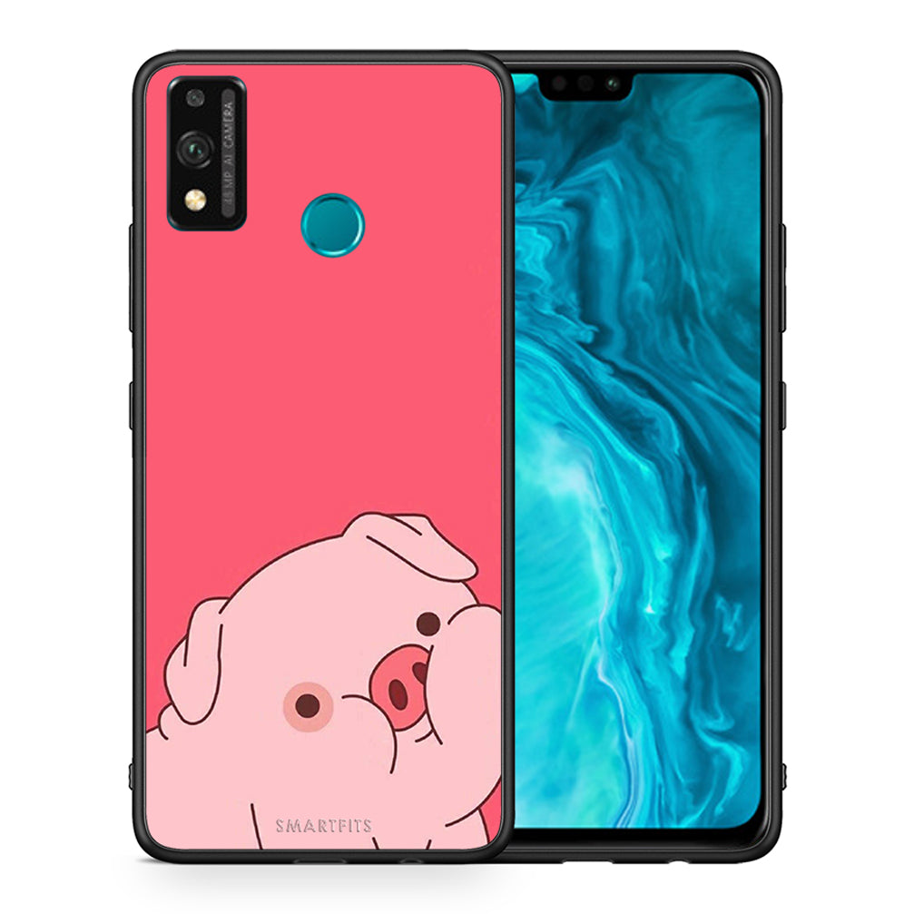 Θήκη Αγίου Βαλεντίνου Honor 9X Lite Pig Love 1 από τη Smartfits με σχέδιο στο πίσω μέρος και μαύρο περίβλημα | Honor 9X Lite Pig Love 1 case with colorful back and black bezels