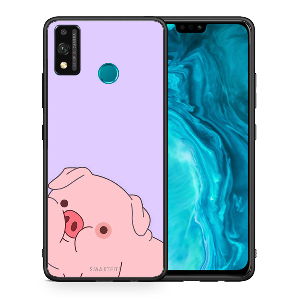 Θήκη Αγίου Βαλεντίνου Honor 9X Lite Pig Love 2 από τη Smartfits με σχέδιο στο πίσω μέρος και μαύρο περίβλημα | Honor 9X Lite Pig Love 2 case with colorful back and black bezels