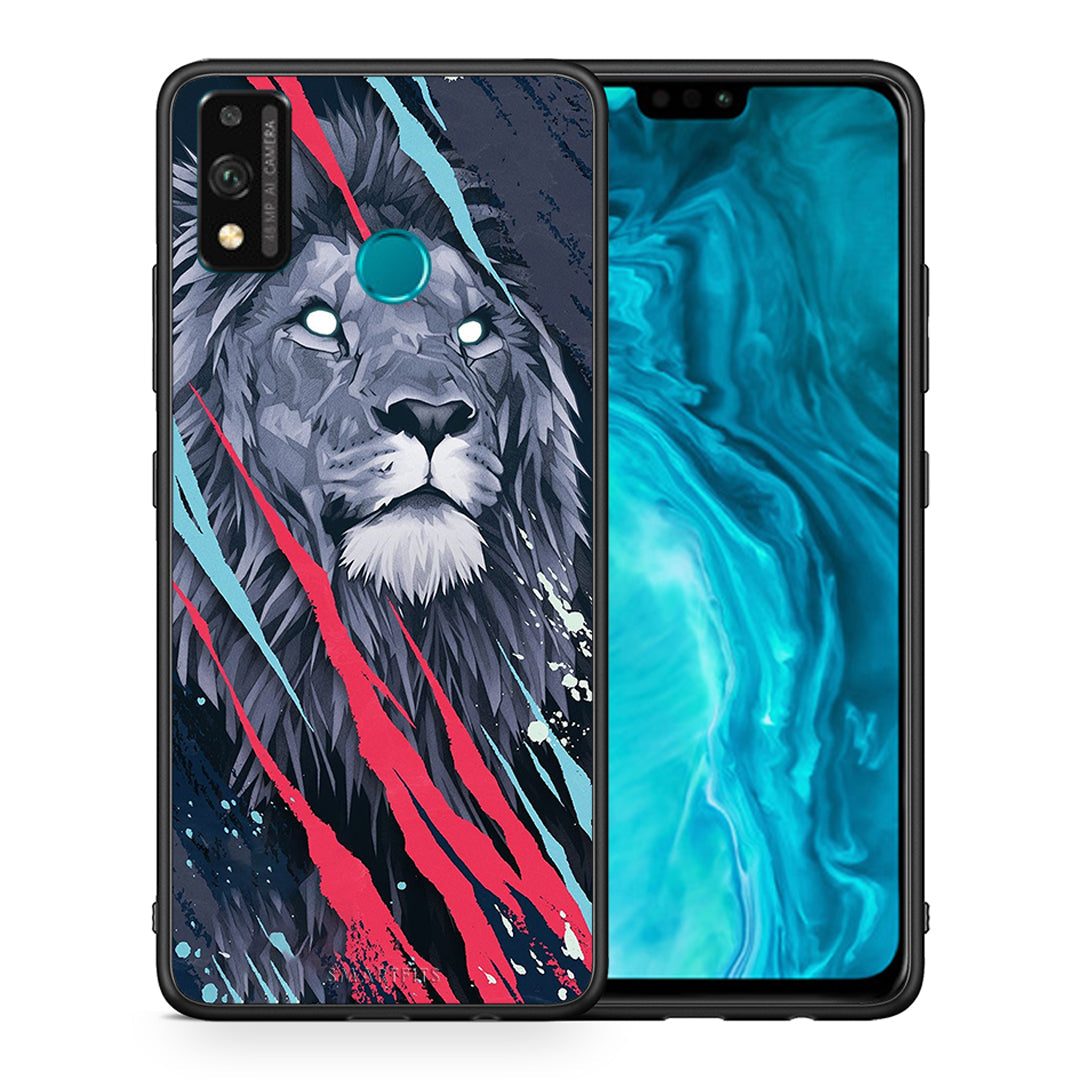 Θήκη Honor 9X Lite Lion Designer PopArt από τη Smartfits με σχέδιο στο πίσω μέρος και μαύρο περίβλημα | Honor 9X Lite Lion Designer PopArt case with colorful back and black bezels