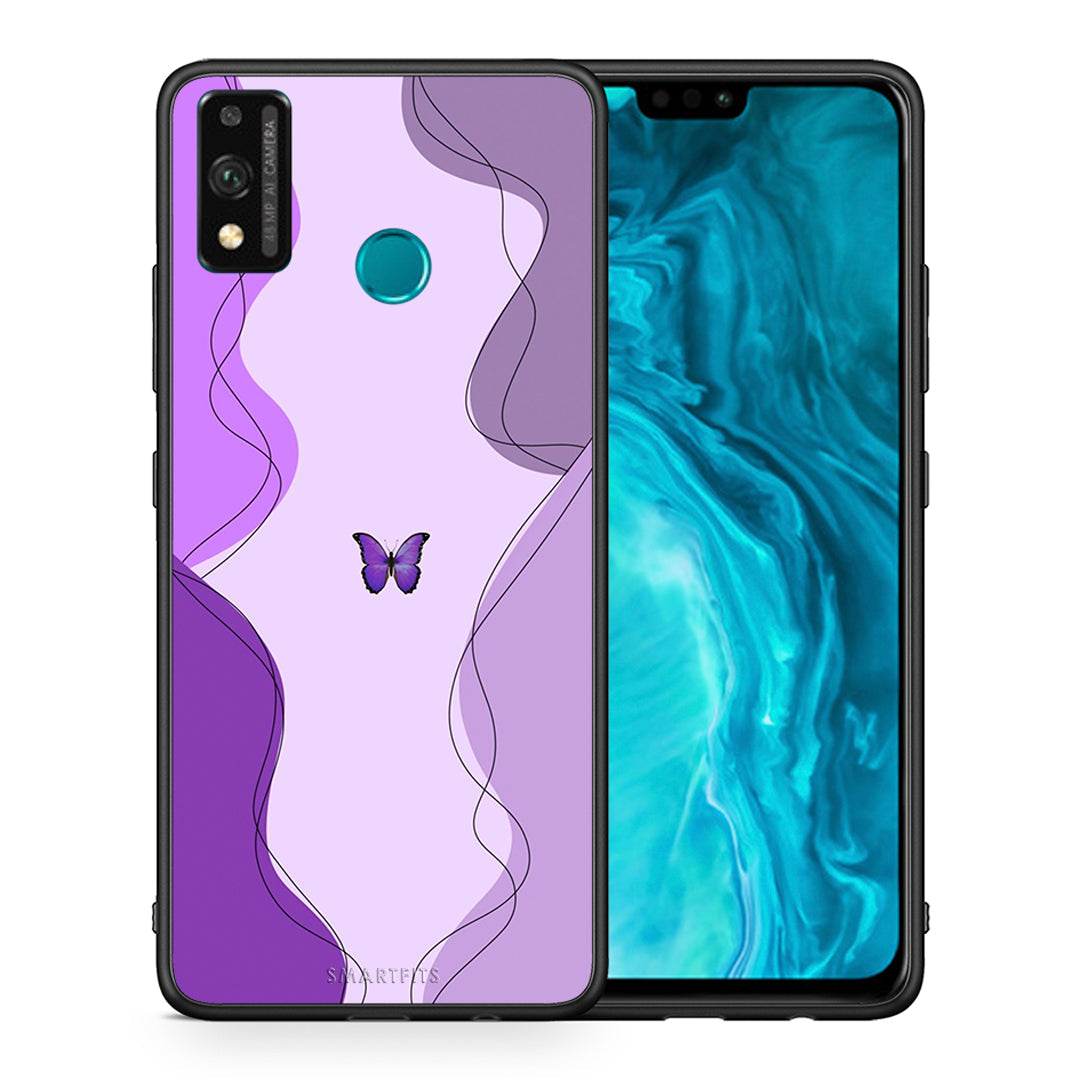 Θήκη Αγίου Βαλεντίνου Honor 9X Lite Purple Mariposa από τη Smartfits με σχέδιο στο πίσω μέρος και μαύρο περίβλημα | Honor 9X Lite Purple Mariposa case with colorful back and black bezels