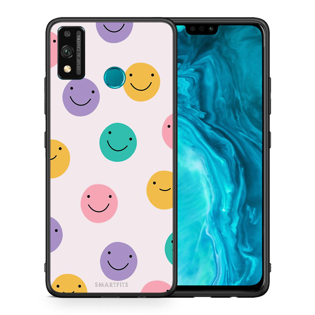 Θήκη Honor 9X Lite Smiley Faces από τη Smartfits με σχέδιο στο πίσω μέρος και μαύρο περίβλημα | Honor 9X Lite Smiley Faces case with colorful back and black bezels