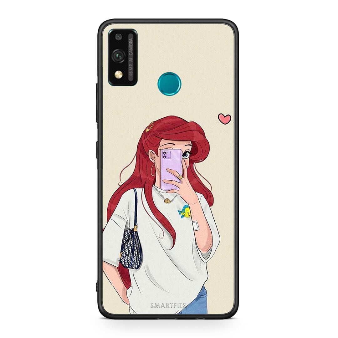 Honor 9X Lite Walking Mermaid Θήκη από τη Smartfits με σχέδιο στο πίσω μέρος και μαύρο περίβλημα | Smartphone case with colorful back and black bezels by Smartfits