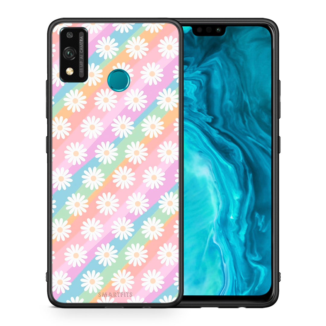 Θήκη Honor 9X Lite White Daisies από τη Smartfits με σχέδιο στο πίσω μέρος και μαύρο περίβλημα | Honor 9X Lite White Daisies case with colorful back and black bezels