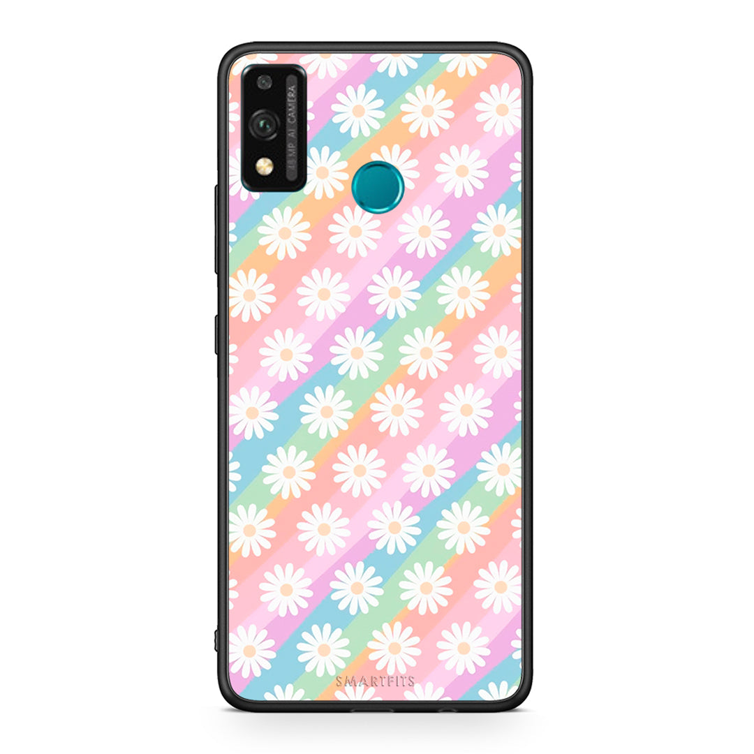 Honor 9X Lite White Daisies θήκη από τη Smartfits με σχέδιο στο πίσω μέρος και μαύρο περίβλημα | Smartphone case with colorful back and black bezels by Smartfits