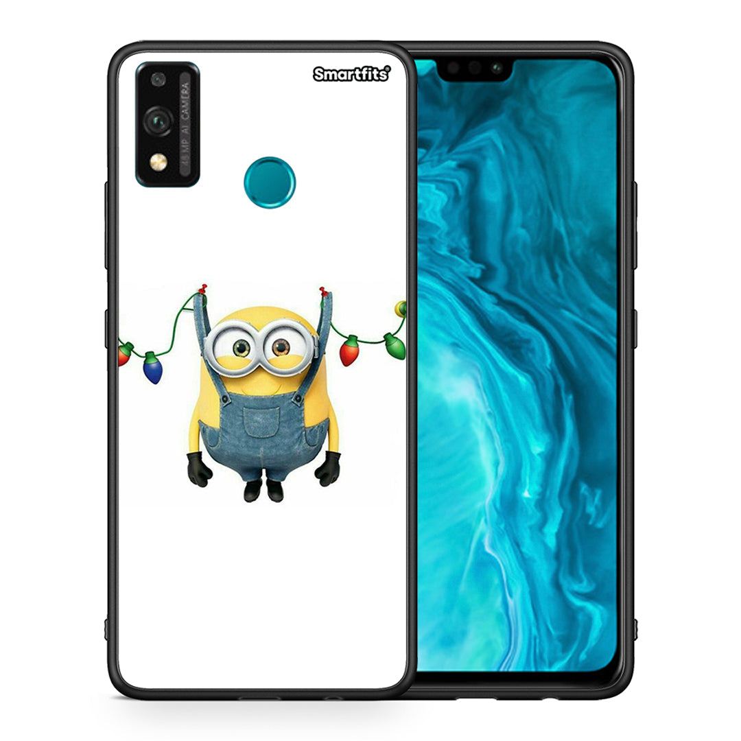 Θήκη Honor 9X Lite Xmas Minion Lights από τη Smartfits με σχέδιο στο πίσω μέρος και μαύρο περίβλημα | Honor 9X Lite Xmas Minion Lights case with colorful back and black bezels