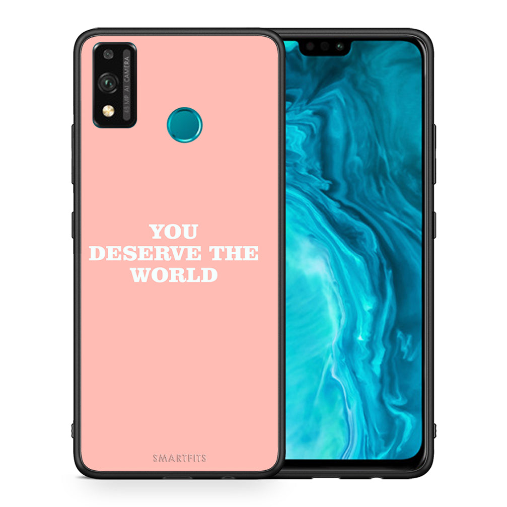 Θήκη Αγίου Βαλεντίνου Honor 9X Lite You Deserve The World από τη Smartfits με σχέδιο στο πίσω μέρος και μαύρο περίβλημα | Honor 9X Lite You Deserve The World case with colorful back and black bezels