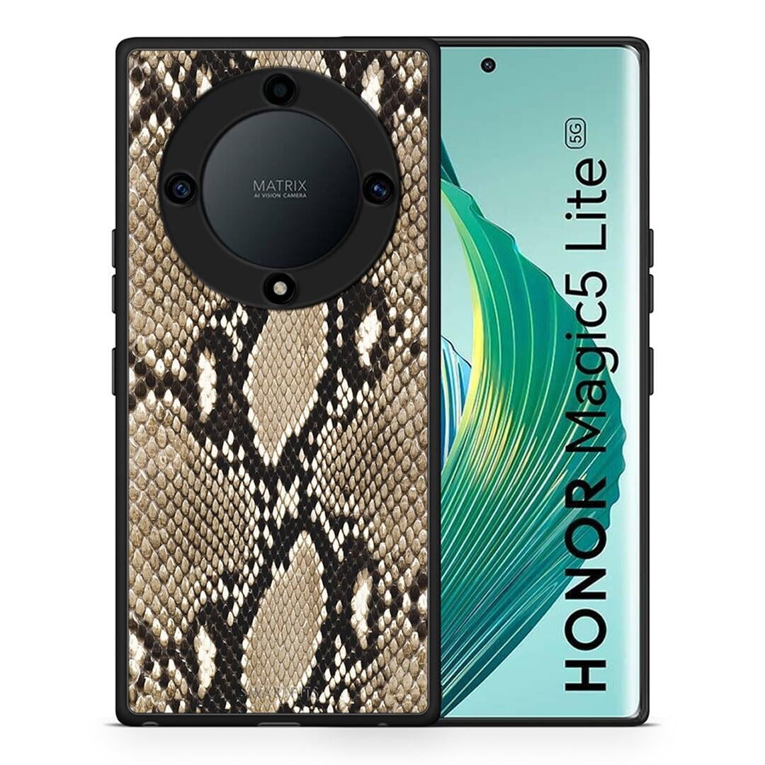 Θήκη Honor Magic5 Lite 5G / X40 / X9a Animal Fashion Snake από τη Smartfits με σχέδιο στο πίσω μέρος και μαύρο περίβλημα | Honor Magic5 Lite 5G / X40 / X9a Animal Fashion Snake Case with Colorful Back and Black Bezels