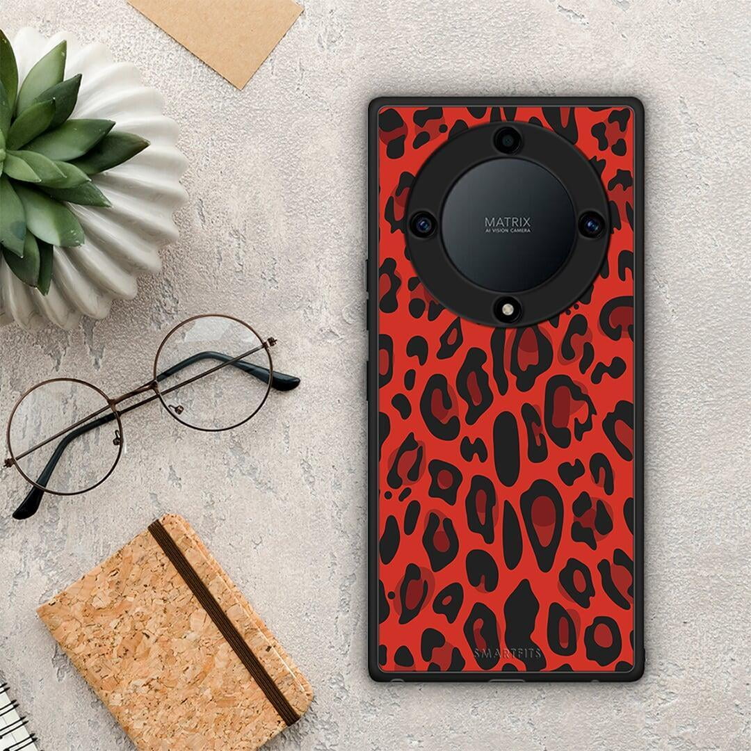 Θήκη Honor Magic5 Lite 5G / X40 / X9a Animal Red Leopard από τη Smartfits με σχέδιο στο πίσω μέρος και μαύρο περίβλημα | Honor Magic5 Lite 5G / X40 / X9a Animal Red Leopard Case with Colorful Back and Black Bezels