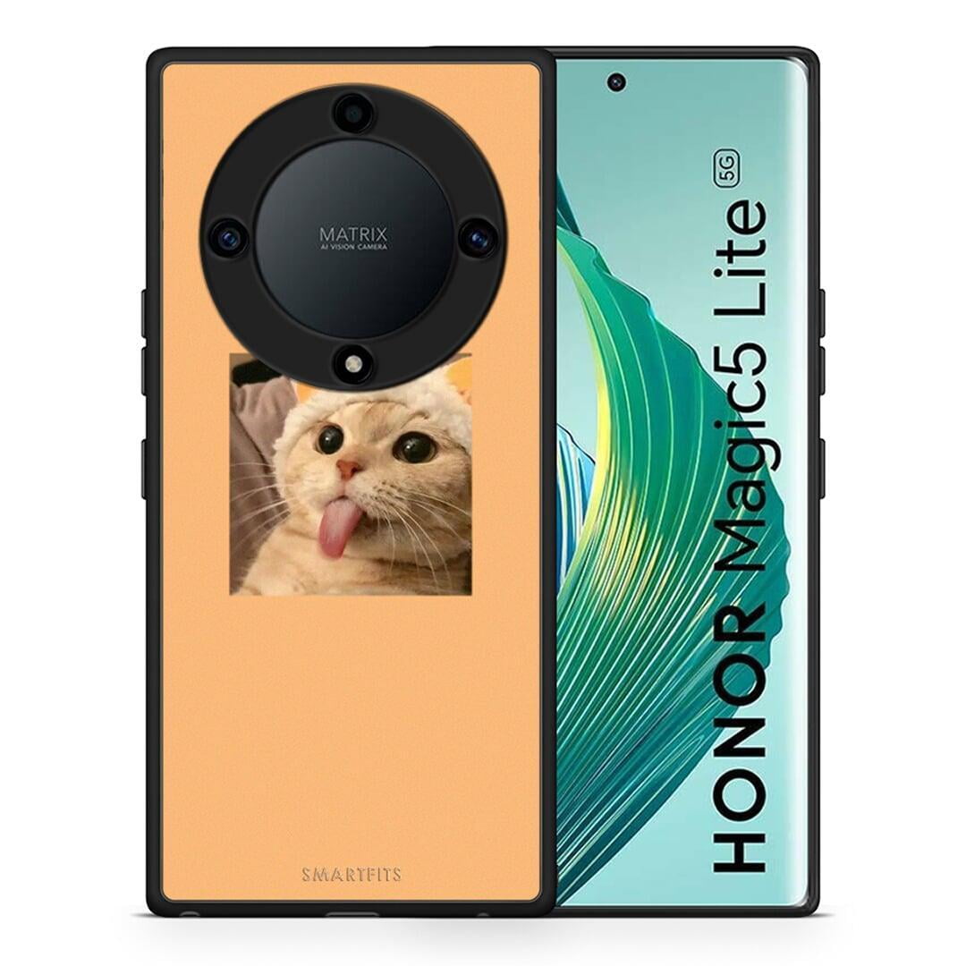 Θήκη Honor Magic5 Lite 5G / X9a Cat Tongue από τη Smartfits με σχέδιο στο πίσω μέρος και μαύρο περίβλημα | Honor Magic5 Lite 5G / X9a Cat Tongue Case with Colorful Back and Black Bezels