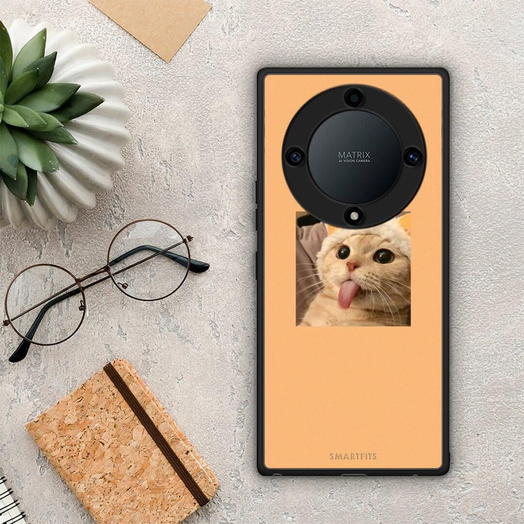 Θήκη Honor Magic5 Lite 5G / X9a Cat Tongue από τη Smartfits με σχέδιο στο πίσω μέρος και μαύρο περίβλημα | Honor Magic5 Lite 5G / X9a Cat Tongue Case with Colorful Back and Black Bezels