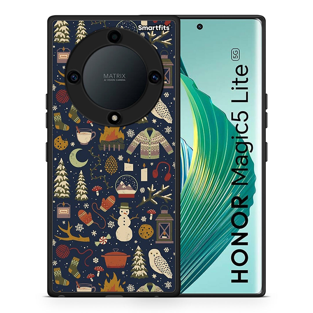 Θήκη Honor Magic5 Lite 5G / X9a Christmas Elements από τη Smartfits με σχέδιο στο πίσω μέρος και μαύρο περίβλημα | Honor Magic5 Lite 5G / X9a Christmas Elements Case with Colorful Back and Black Bezels