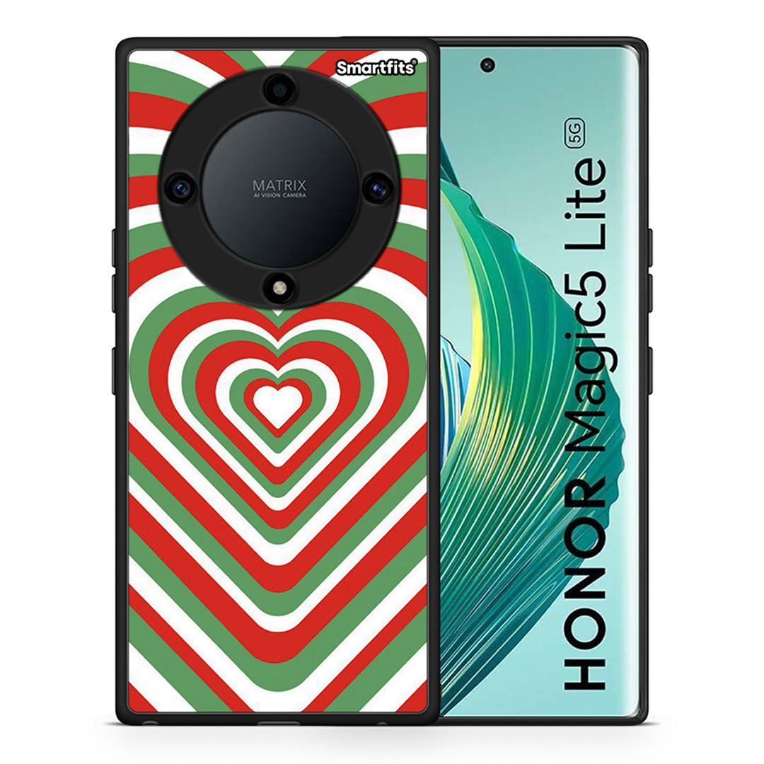 Θήκη Honor Magic5 Lite 5G / X9a Christmas Hearts από τη Smartfits με σχέδιο στο πίσω μέρος και μαύρο περίβλημα | Honor Magic5 Lite 5G / X9a Christmas Hearts Case with Colorful Back and Black Bezels