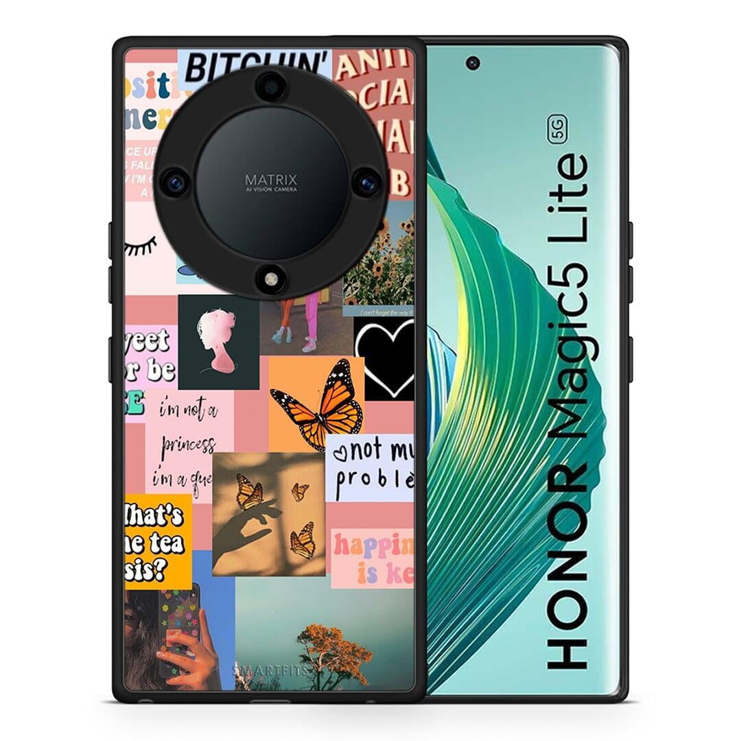 Θήκη Honor Magic5 Lite 5G / X9a Collage Bitchin από τη Smartfits με σχέδιο στο πίσω μέρος και μαύρο περίβλημα | Honor Magic5 Lite 5G / X9a Collage Bitchin Case with Colorful Back and Black Bezels