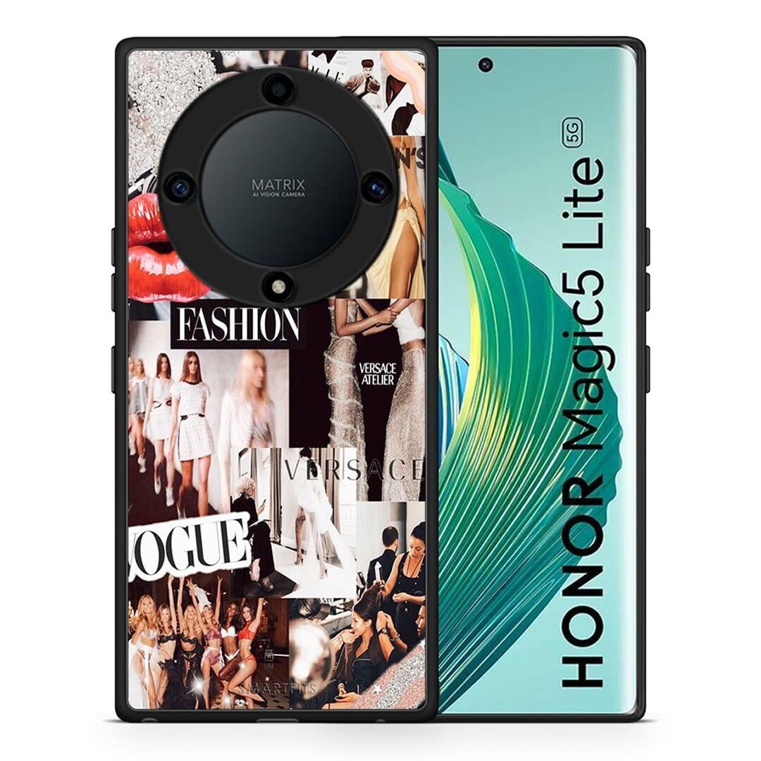 Θήκη Honor Magic5 Lite 5G / X9a Collage Fashion από τη Smartfits με σχέδιο στο πίσω μέρος και μαύρο περίβλημα | Honor Magic5 Lite 5G / X9a Collage Fashion Case with Colorful Back and Black Bezels