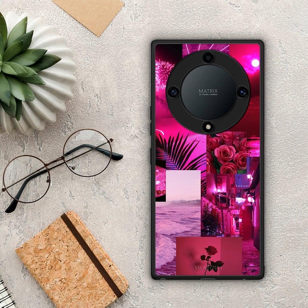 Θήκη Honor Magic5 Lite 5G / X9a Collage Red Roses από τη Smartfits με σχέδιο στο πίσω μέρος και μαύρο περίβλημα | Honor Magic5 Lite 5G / X9a Collage Red Roses Case with Colorful Back and Black Bezels