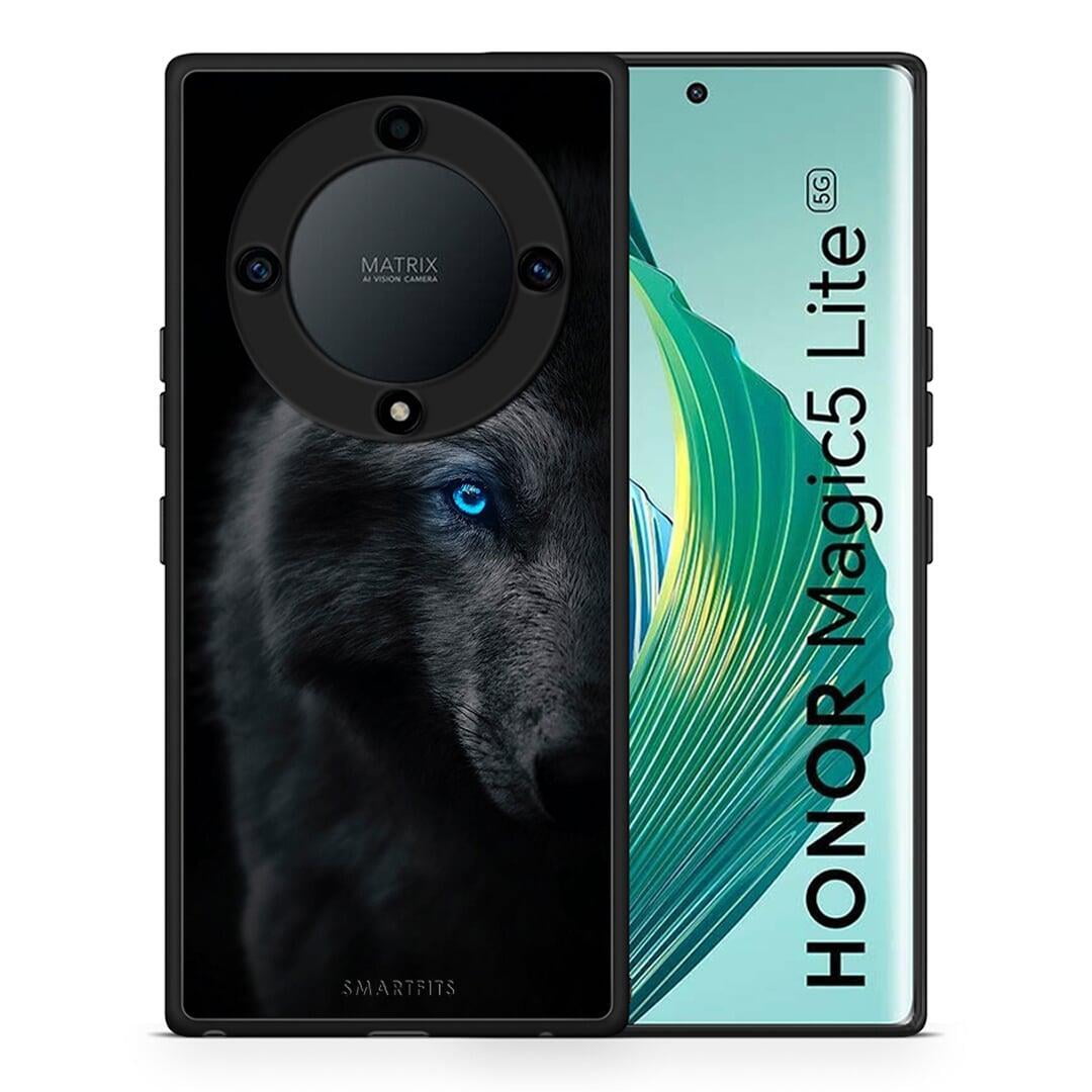 Θήκη Honor Magic5 Lite 5G / X40 / X9a Dark Wolf από τη Smartfits με σχέδιο στο πίσω μέρος και μαύρο περίβλημα | Honor Magic5 Lite 5G / X40 / X9a Dark Wolf Case with Colorful Back and Black Bezels