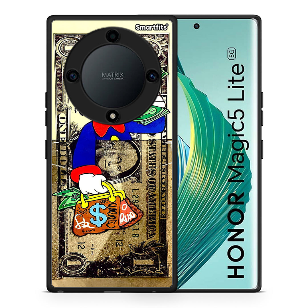 Θήκη Honor Magic5 Lite 5G / X40 / X9a Duck Money από τη Smartfits με σχέδιο στο πίσω μέρος και μαύρο περίβλημα | Honor Magic5 Lite 5G / X40 / X9a Duck Money Case with Colorful Back and Black Bezels