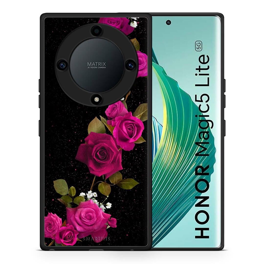 Θήκη Honor Magic5 Lite 5G / X40 / X9a Flower Red Roses από τη Smartfits με σχέδιο στο πίσω μέρος και μαύρο περίβλημα | Honor Magic5 Lite 5G / X40 / X9a Flower Red Roses Case with Colorful Back and Black Bezels