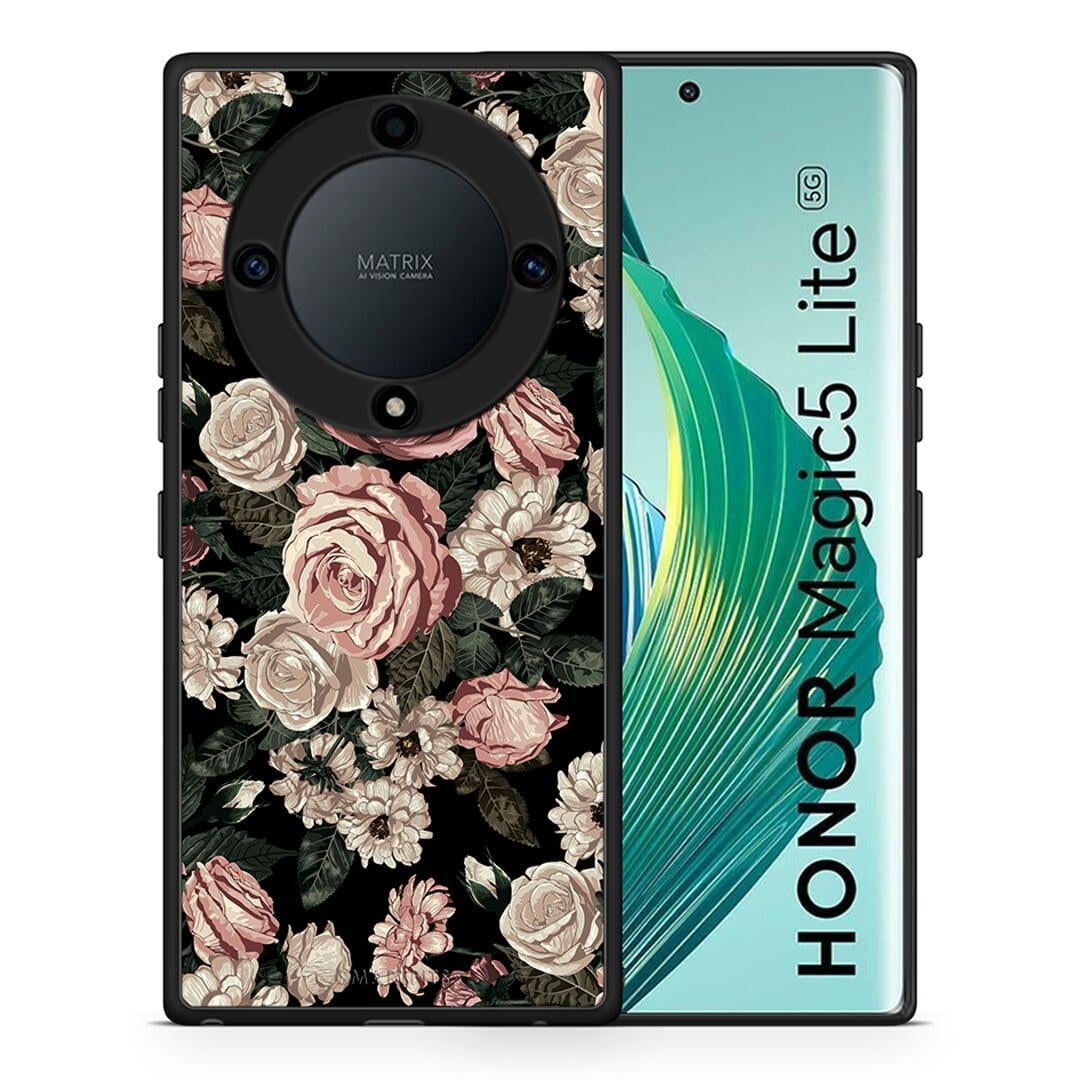 Θήκη Honor Magic5 Lite 5G / X40 / X9a Flower Wild Roses από τη Smartfits με σχέδιο στο πίσω μέρος και μαύρο περίβλημα | Honor Magic5 Lite 5G / X40 / X9a Flower Wild Roses Case with Colorful Back and Black Bezels