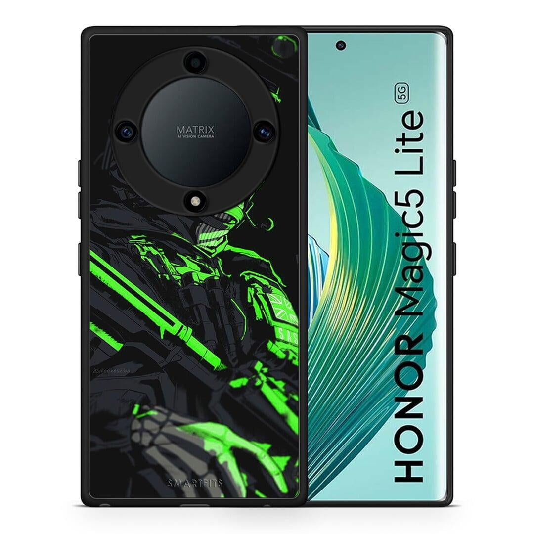 Θήκη Honor Magic5 Lite 5G / X9a Green Soldier από τη Smartfits με σχέδιο στο πίσω μέρος και μαύρο περίβλημα | Honor Magic5 Lite 5G / X9a Green Soldier Case with Colorful Back and Black Bezels