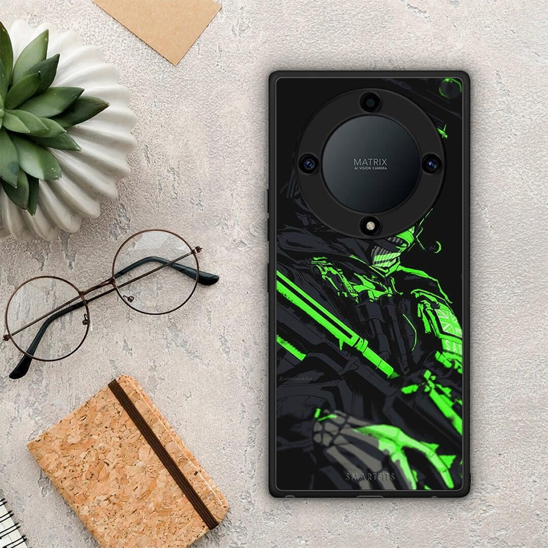 Θήκη Honor Magic5 Lite 5G / X9a Green Soldier από τη Smartfits με σχέδιο στο πίσω μέρος και μαύρο περίβλημα | Honor Magic5 Lite 5G / X9a Green Soldier Case with Colorful Back and Black Bezels