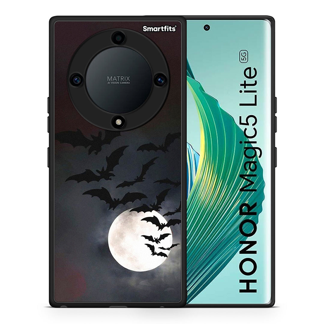 Θήκη Honor Magic5 Lite 5G / X9a Halloween Bat Night από τη Smartfits με σχέδιο στο πίσω μέρος και μαύρο περίβλημα | Honor Magic5 Lite 5G / X9a Halloween Bat Night Case with Colorful Back and Black Bezels