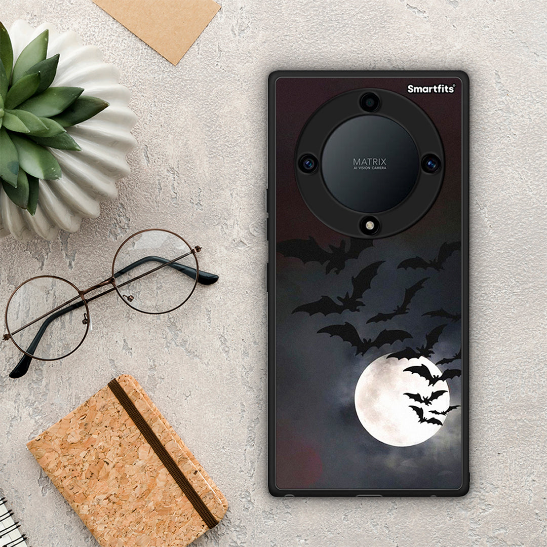 Θήκη Honor Magic5 Lite 5G / X9a Halloween Bat Night από τη Smartfits με σχέδιο στο πίσω μέρος και μαύρο περίβλημα | Honor Magic5 Lite 5G / X9a Halloween Bat Night Case with Colorful Back and Black Bezels