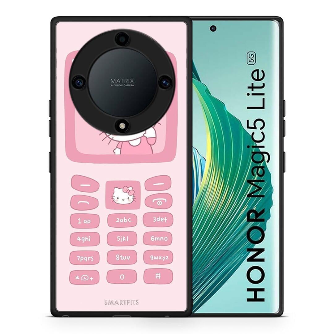 Θήκη Honor Magic5 Lite 5G / X9a Hello Kitten από τη Smartfits με σχέδιο στο πίσω μέρος και μαύρο περίβλημα | Honor Magic5 Lite 5G / X9a Hello Kitten Case with Colorful Back and Black Bezels