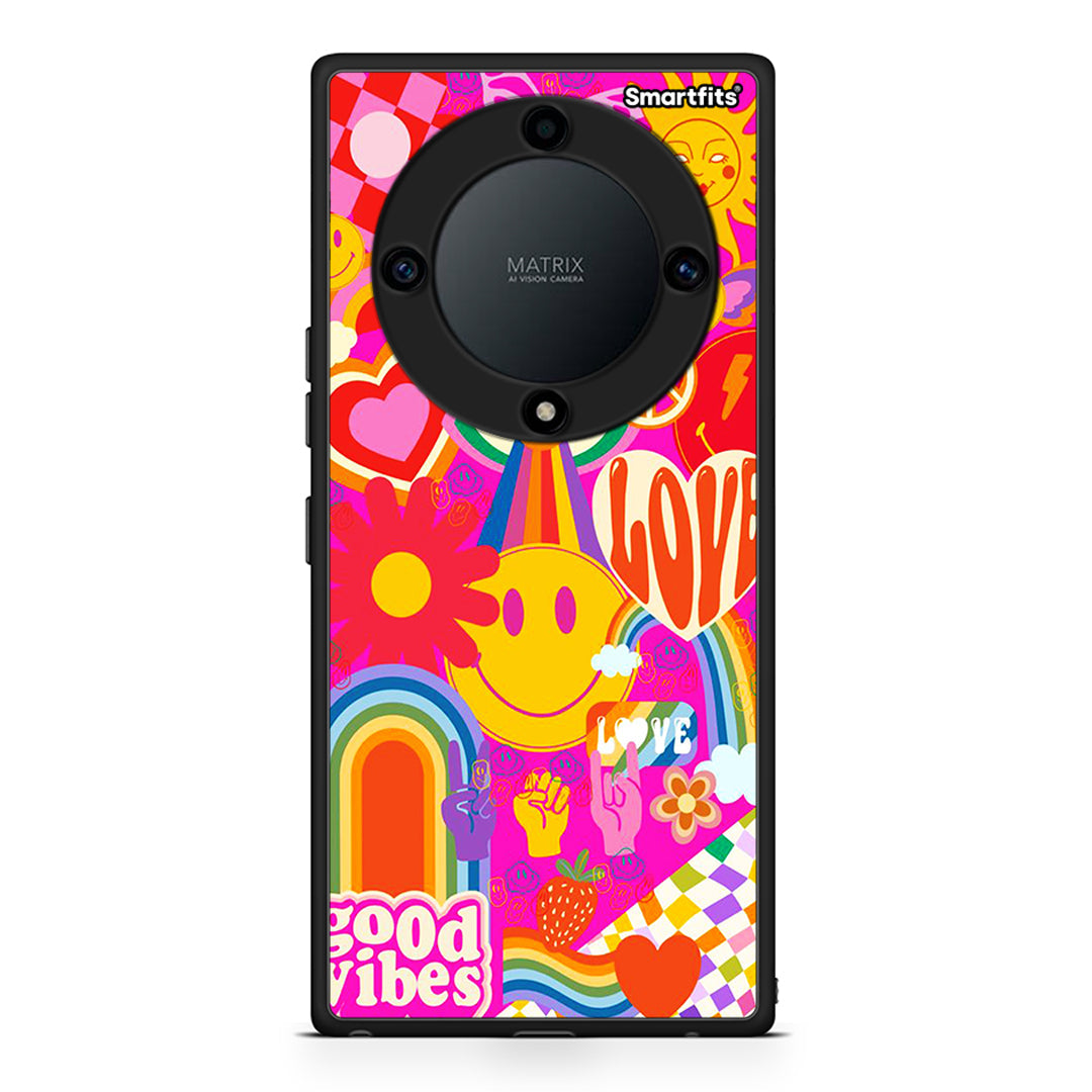 Θήκη Honor Magic5 Lite 5G / X40 / X9a Hippie Love από τη Smartfits με σχέδιο στο πίσω μέρος και μαύρο περίβλημα | Honor Magic5 Lite 5G / X40 / X9a Hippie Love Case with Colorful Back and Black Bezels