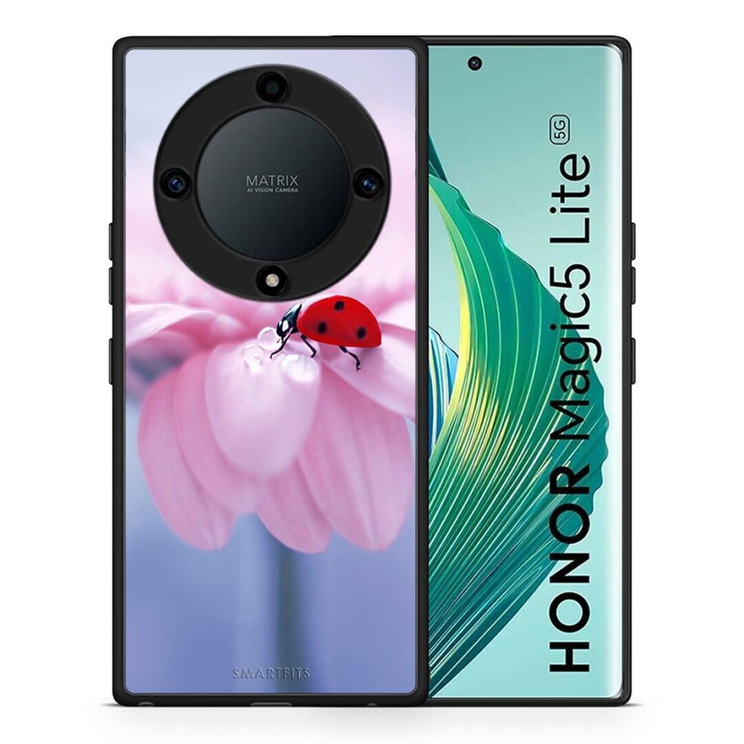 Θήκη Honor Magic5 Lite 5G / X9a Ladybug Flower από τη Smartfits με σχέδιο στο πίσω μέρος και μαύρο περίβλημα | Honor Magic5 Lite 5G / X9a Ladybug Flower Case with Colorful Back and Black Bezels