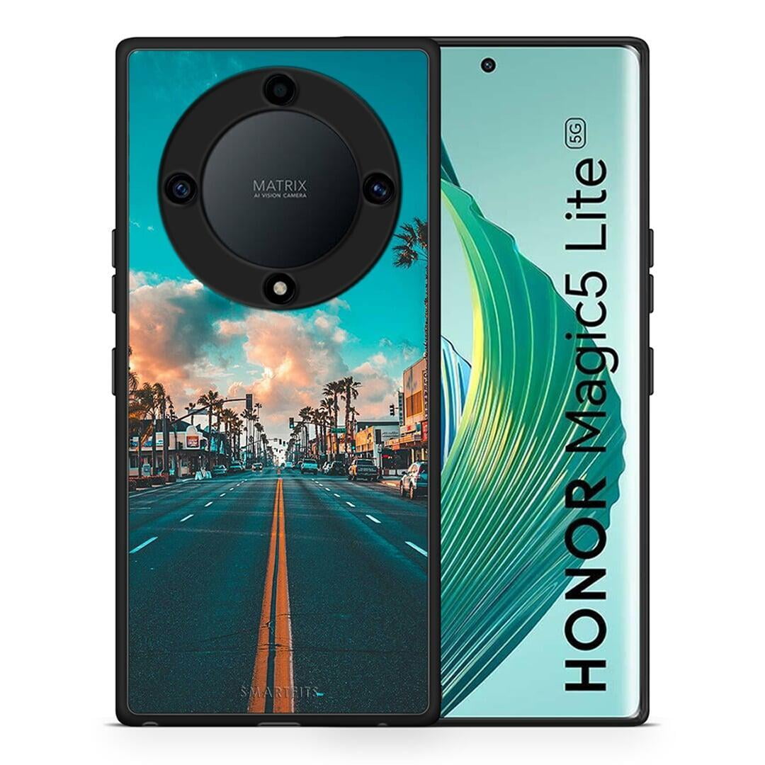 Θήκη Honor Magic5 Lite 5G / X9a Landscape City από τη Smartfits με σχέδιο στο πίσω μέρος και μαύρο περίβλημα | Honor Magic5 Lite 5G / X9a Landscape City Case with Colorful Back and Black Bezels