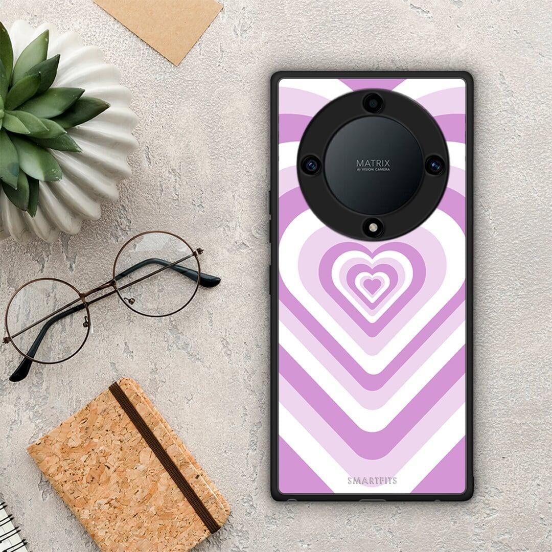 Θήκη Honor Magic5 Lite 5G / X40 / X9a Lilac Hearts από τη Smartfits με σχέδιο στο πίσω μέρος και μαύρο περίβλημα | Honor Magic5 Lite 5G / X40 / X9a Lilac Hearts Case with Colorful Back and Black Bezels
